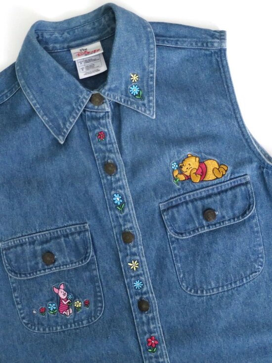 Disney Tops - Vintage Winnie The Pooh Embroidered Denim Button Down Shirt Size S